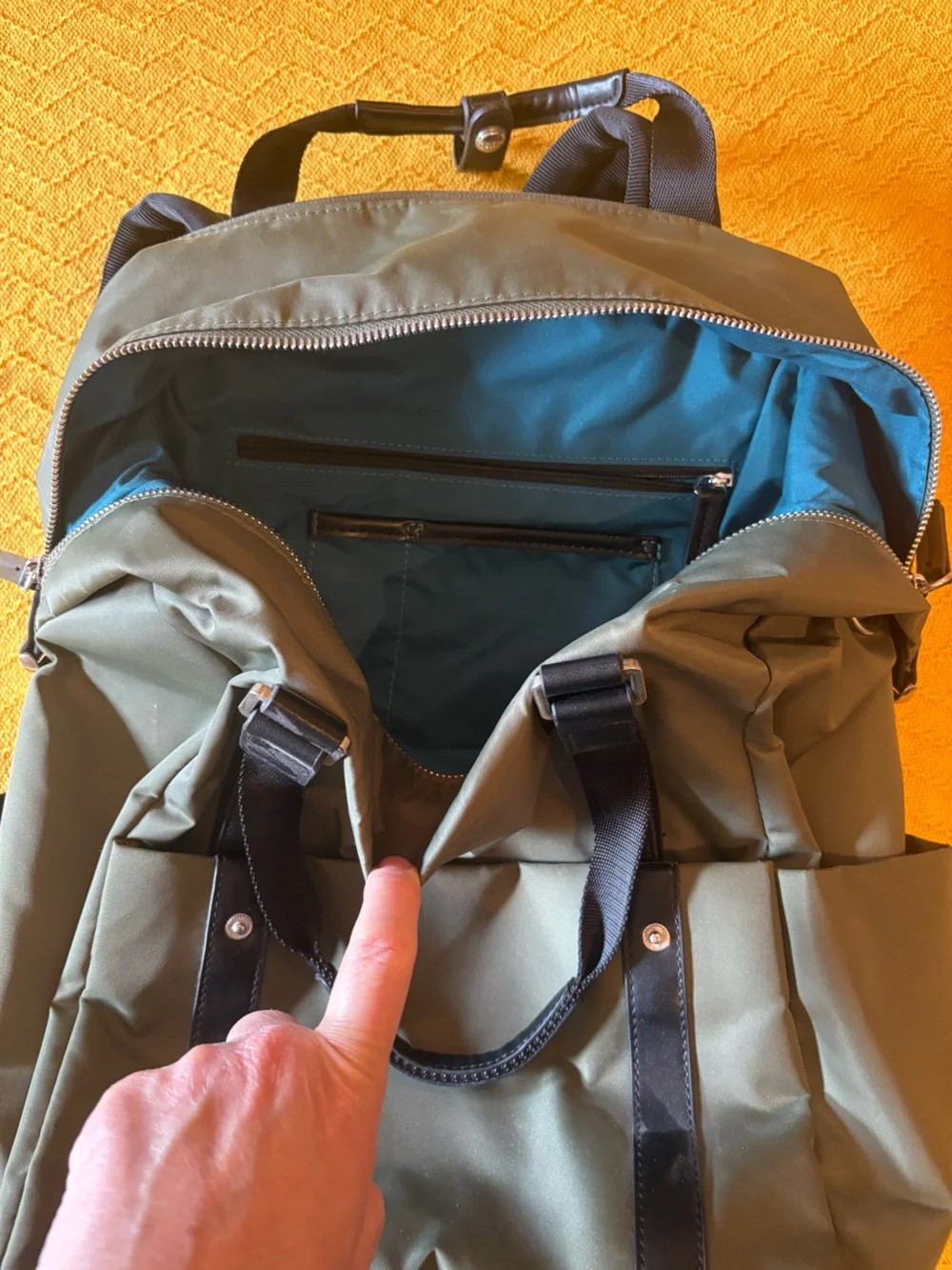Samsonite Olive Green Backpack with Bright Pink Strap